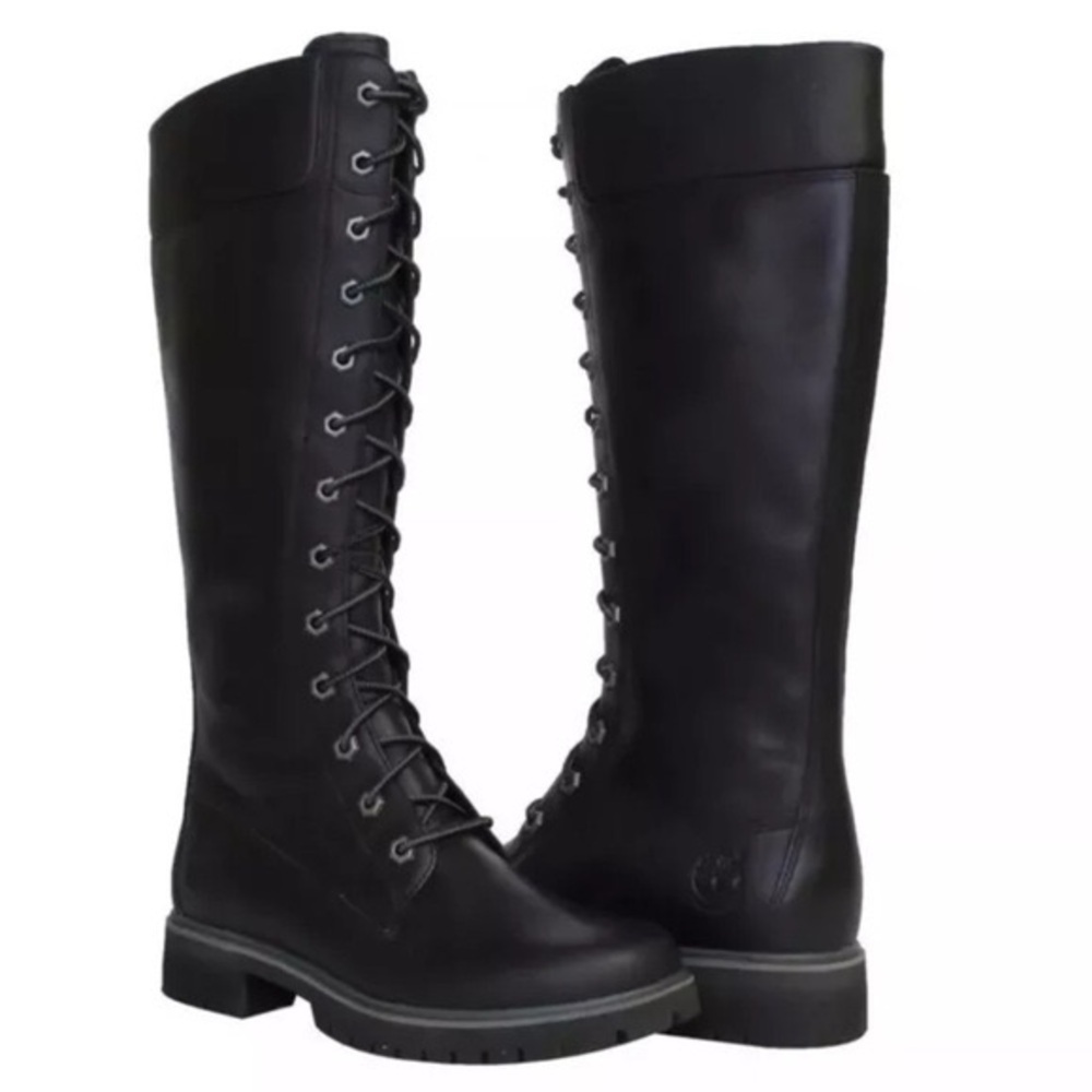 Timberland 8632A Black leather Women's Tall 14 inch Boots Side Zip size 6 NEW